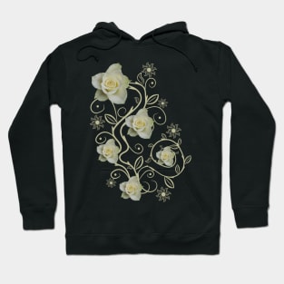 white roses, ornament, rose, flowers, petal bloom Hoodie